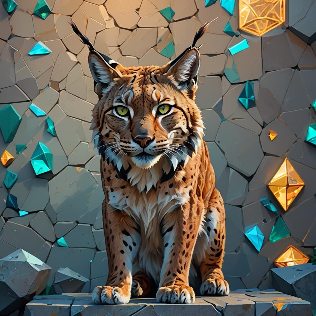 Eurasian Lynx Stares: Low-Poly Digital Art