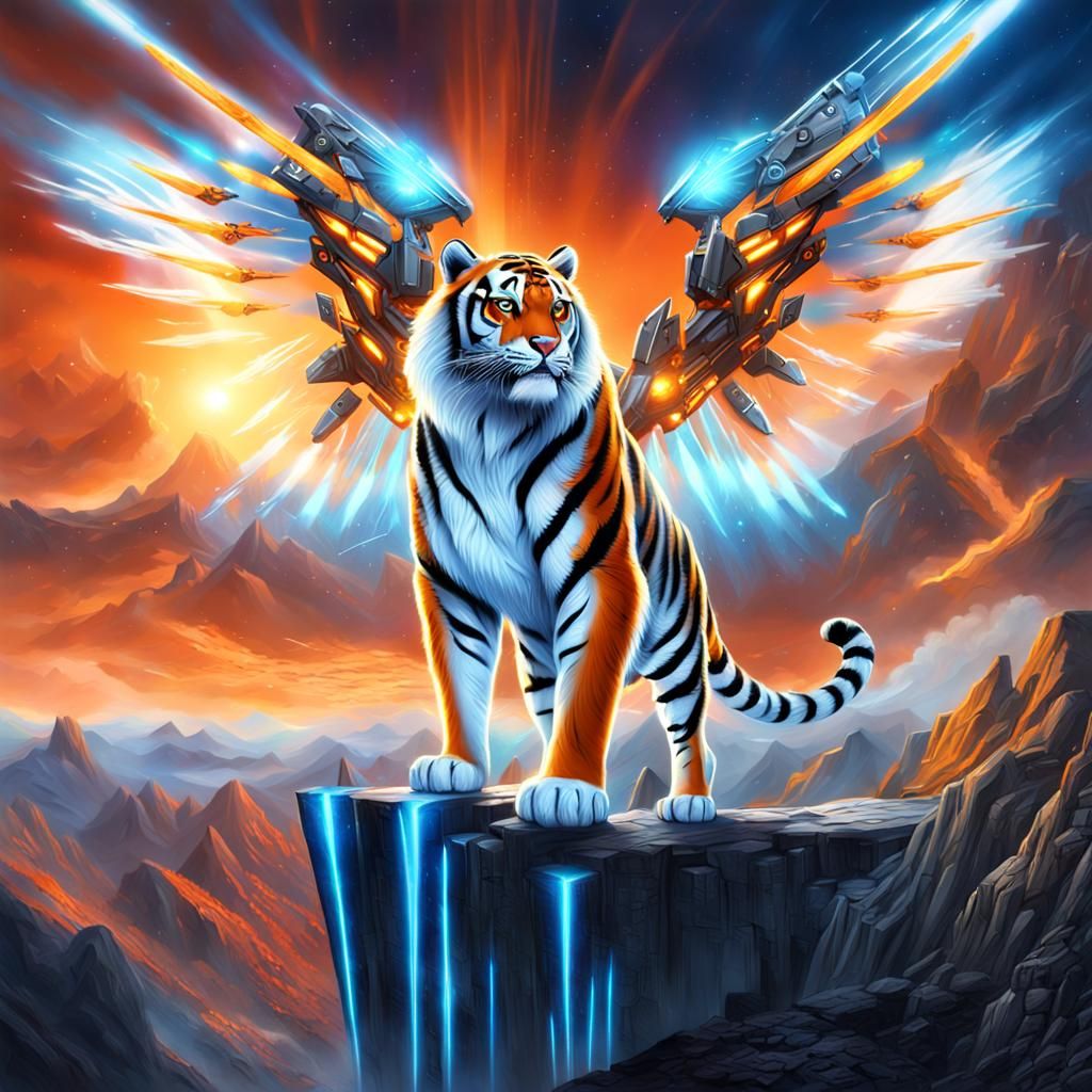 Mechanized Siberian Tiger in Futuristic Landscape