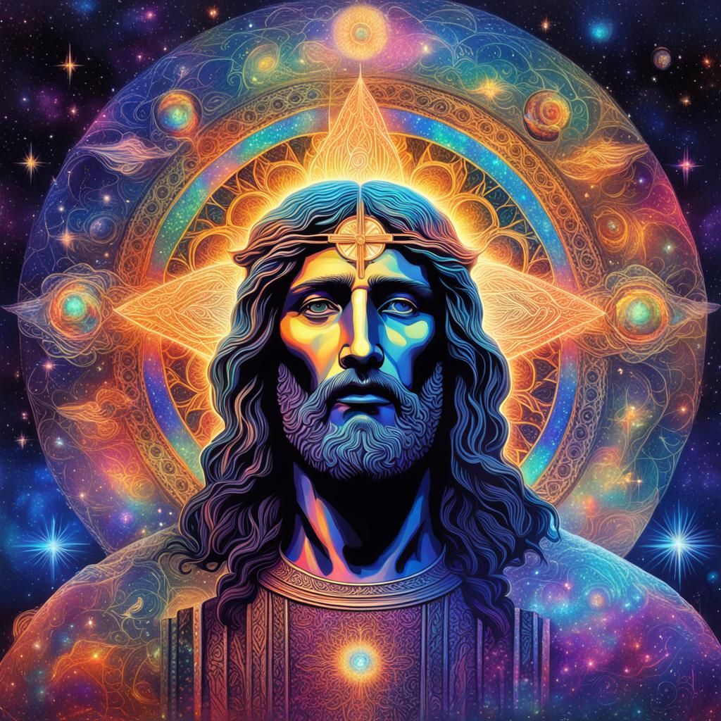 Holographic Christ in Cosmic Astral Illustration