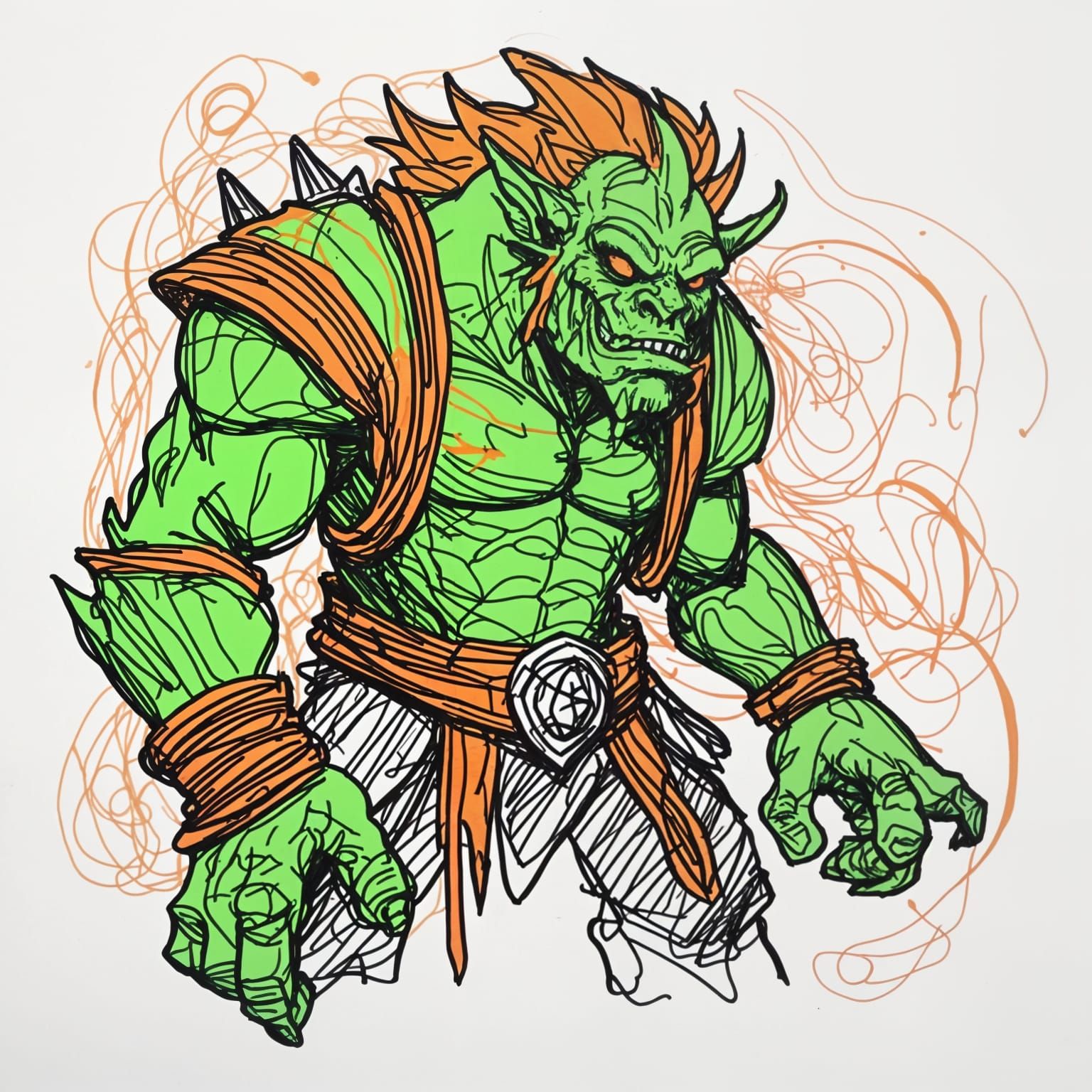 Varok Saurfang: Whacky Crayon Single-Line Portrait