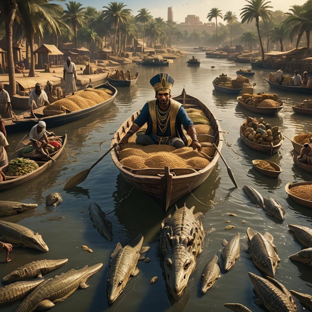 Egyptian Merchant and Crocodiles on the Nile