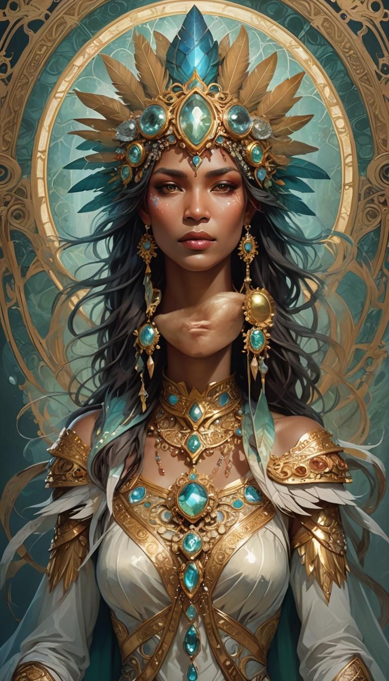 Dinosaur Woman Portrait in Art Nouveau Style