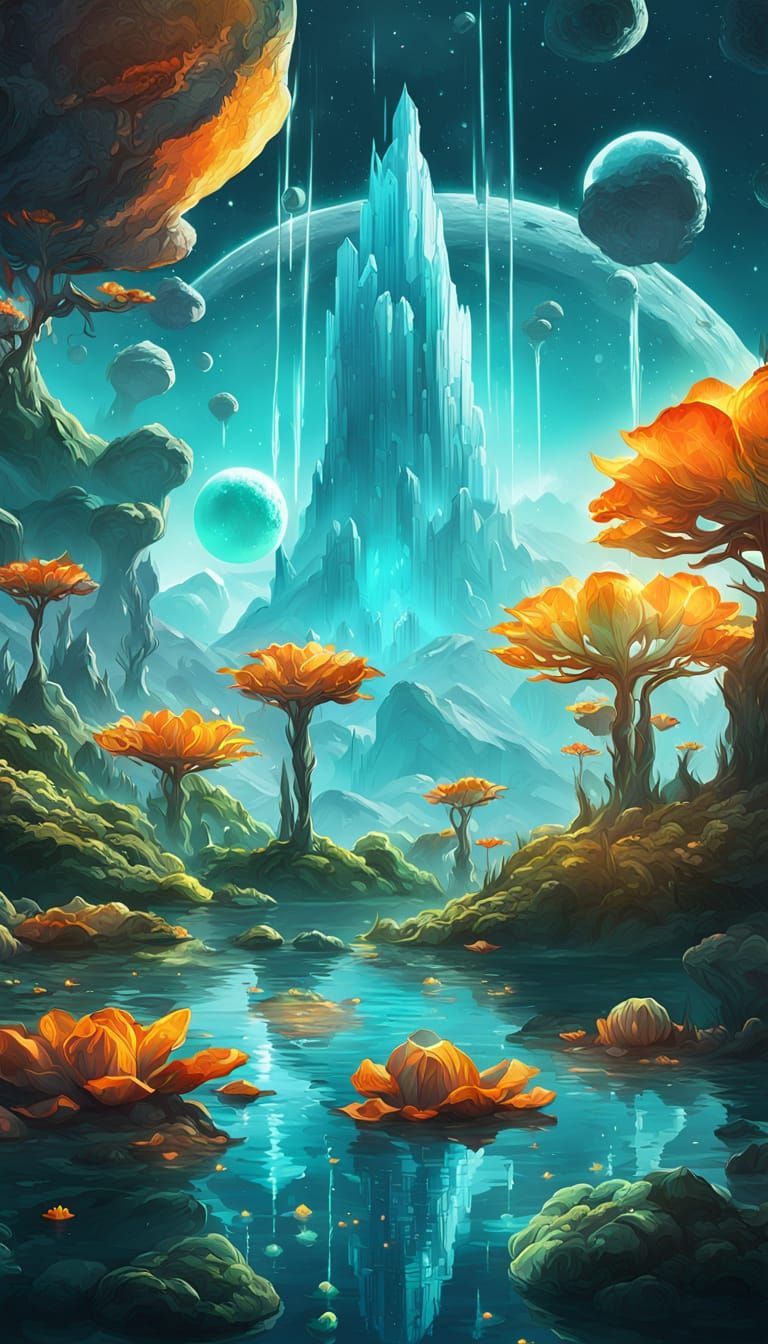 Icy Alien Planet Concept Art in Cel-Shaded Style