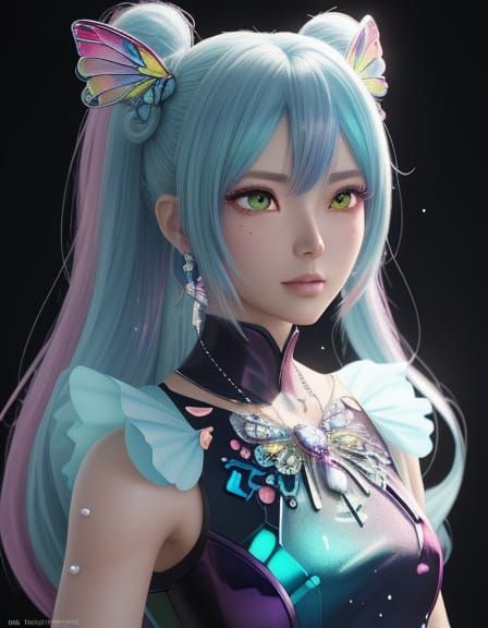 Vibrant Anime Art of Ayaka with Iridescent Necklace