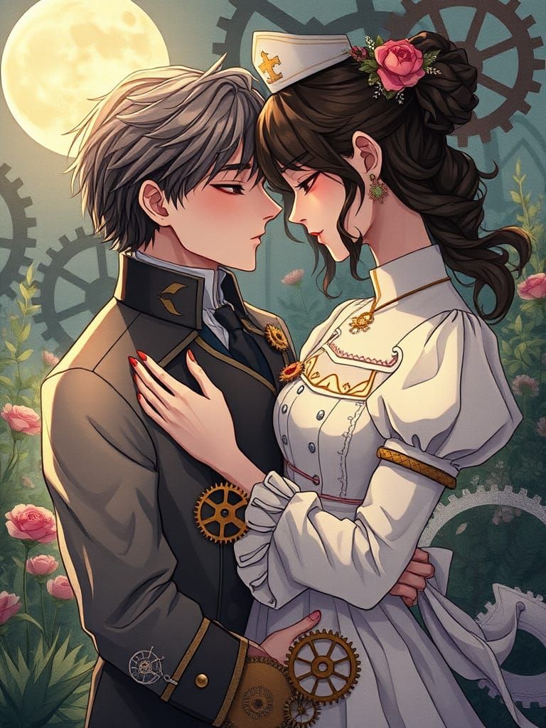 Surreal Anime Portrait of Star-Crossed Lovers