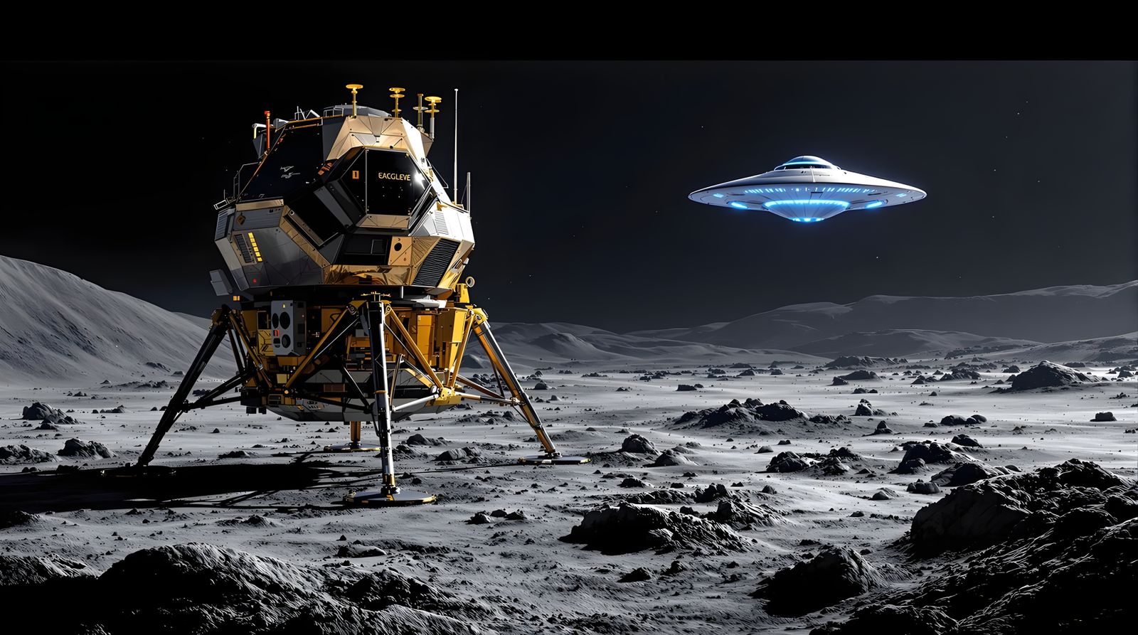 Moon Lander on Crater Ridge, a Futuristic Sci-Fi Scene