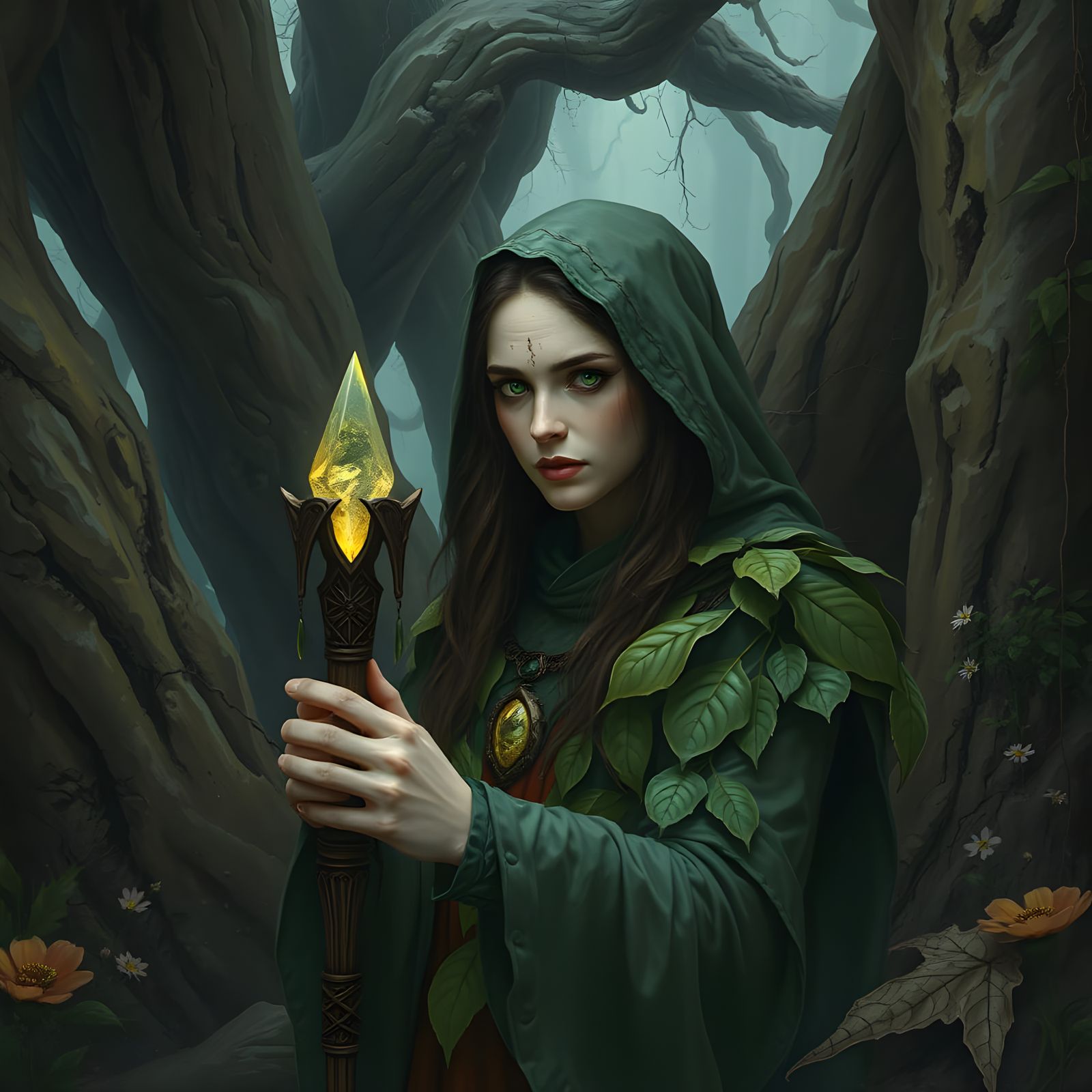 Druidess in Ancient Grove: Fantasy Concept Art