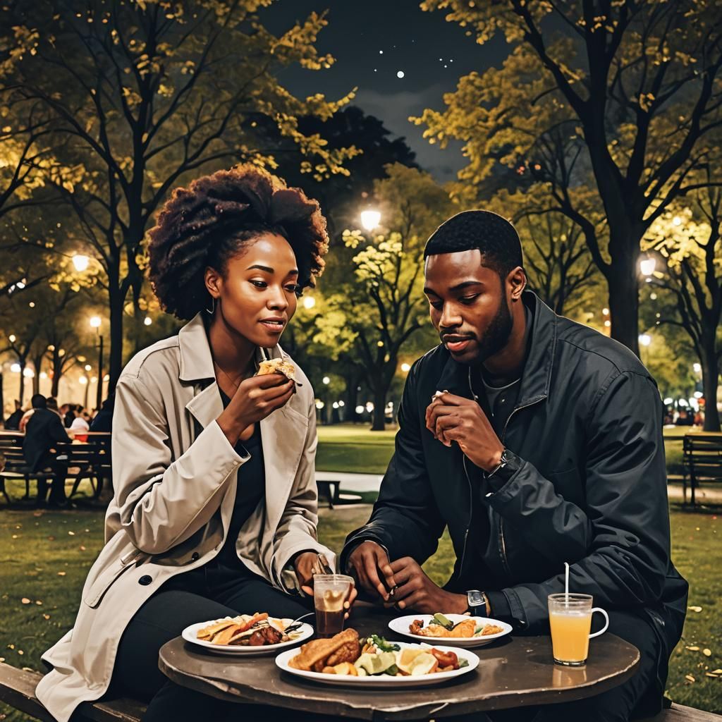 Nighttime Picnic: A Couple in the Park