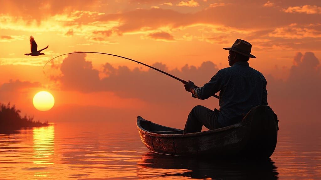 Fisherman's Amazon Sunset in Digital Painting Style