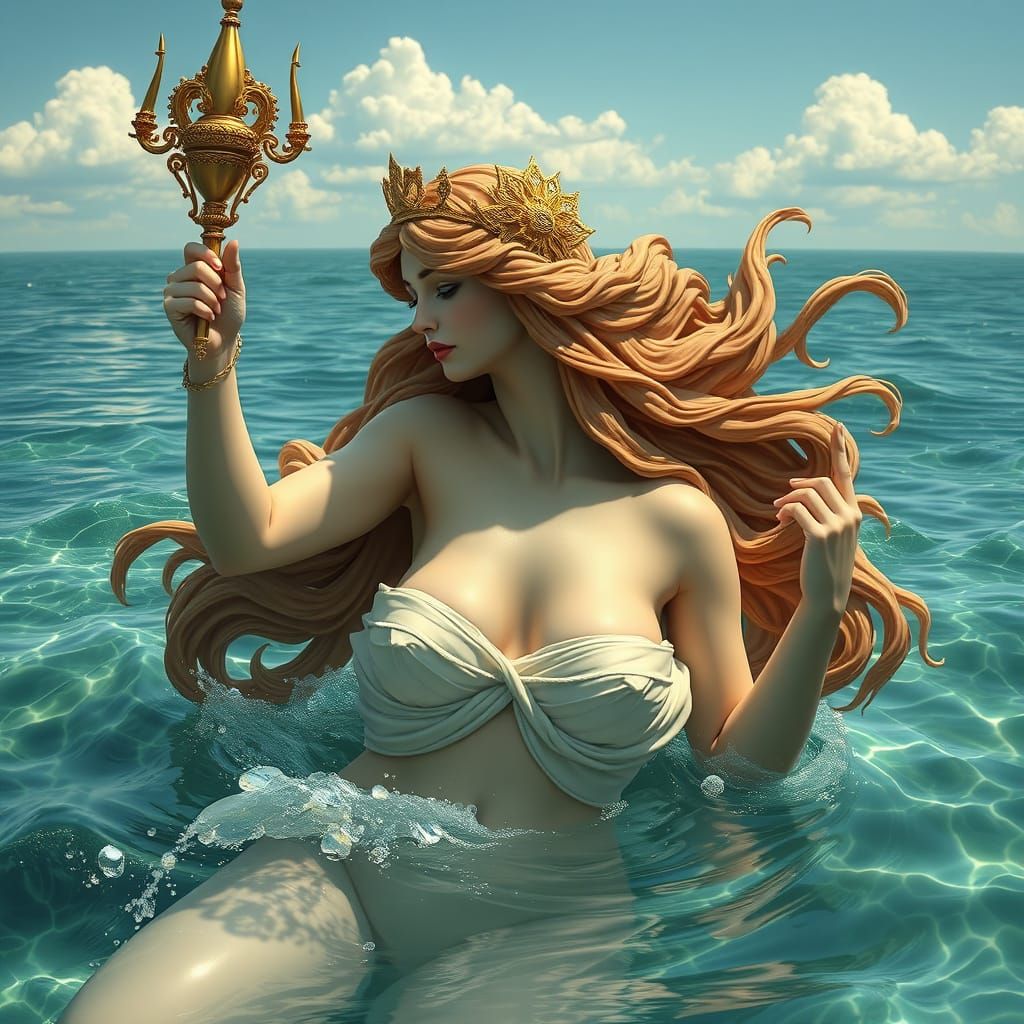 Ethereal Goddess Emerging from Ocean Depths in Photorealisti...