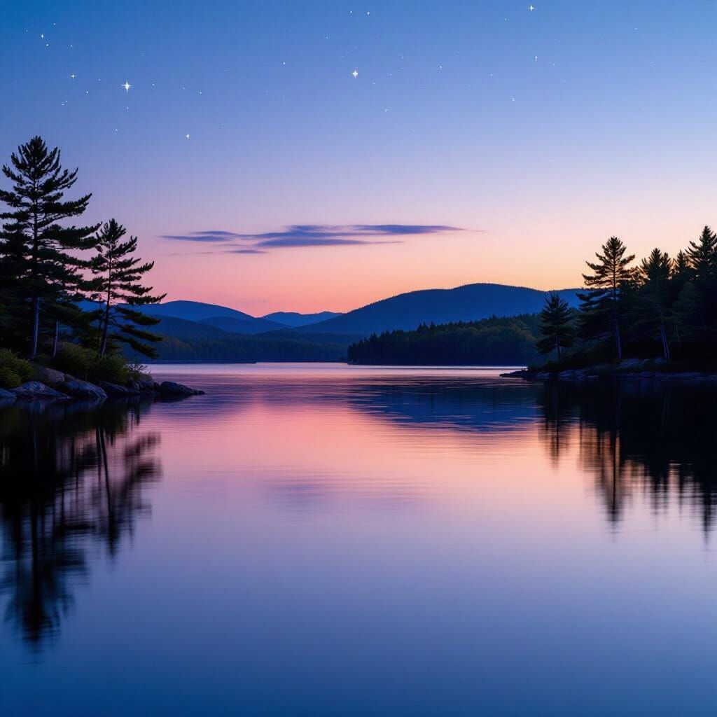Tranquil Squam Lake at Dusk Photo-Realistic