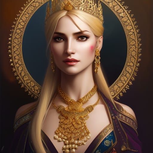 Blonde Queen with Dagger: Art Nouveau Portrait