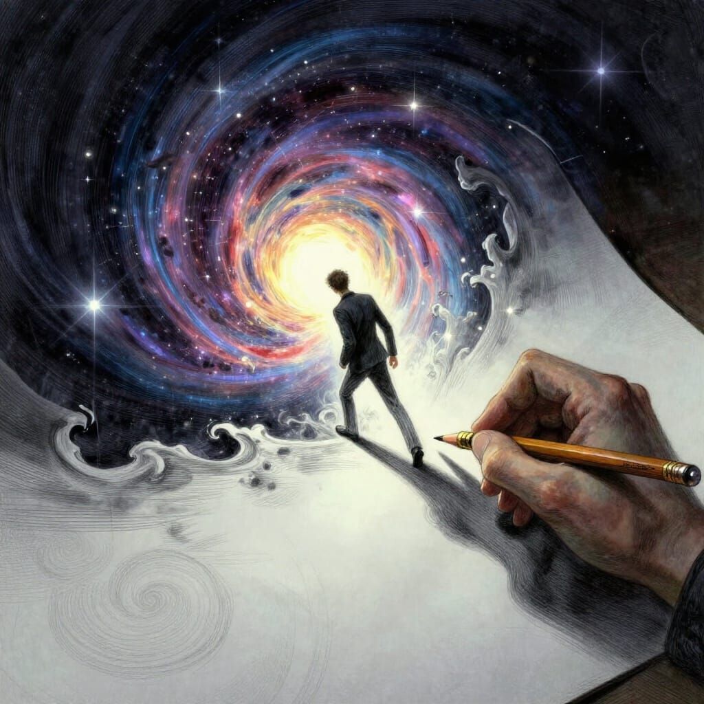 Artist Emerging From Paper into 3D World