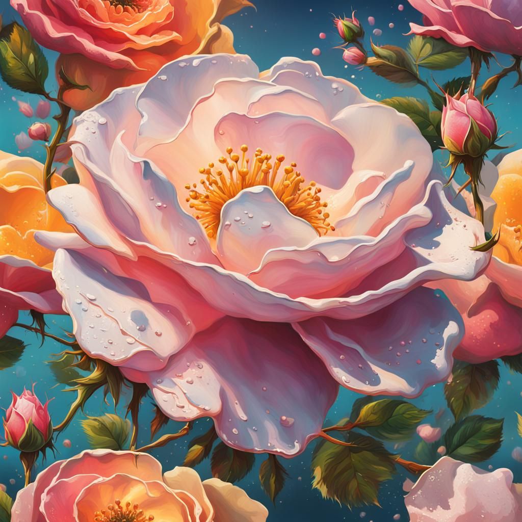Hyperrealistic English Dog Rose in Splash Art Style