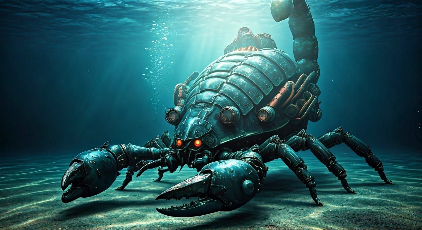 Underwater Biopunk Scorpion with Metal Enhancements