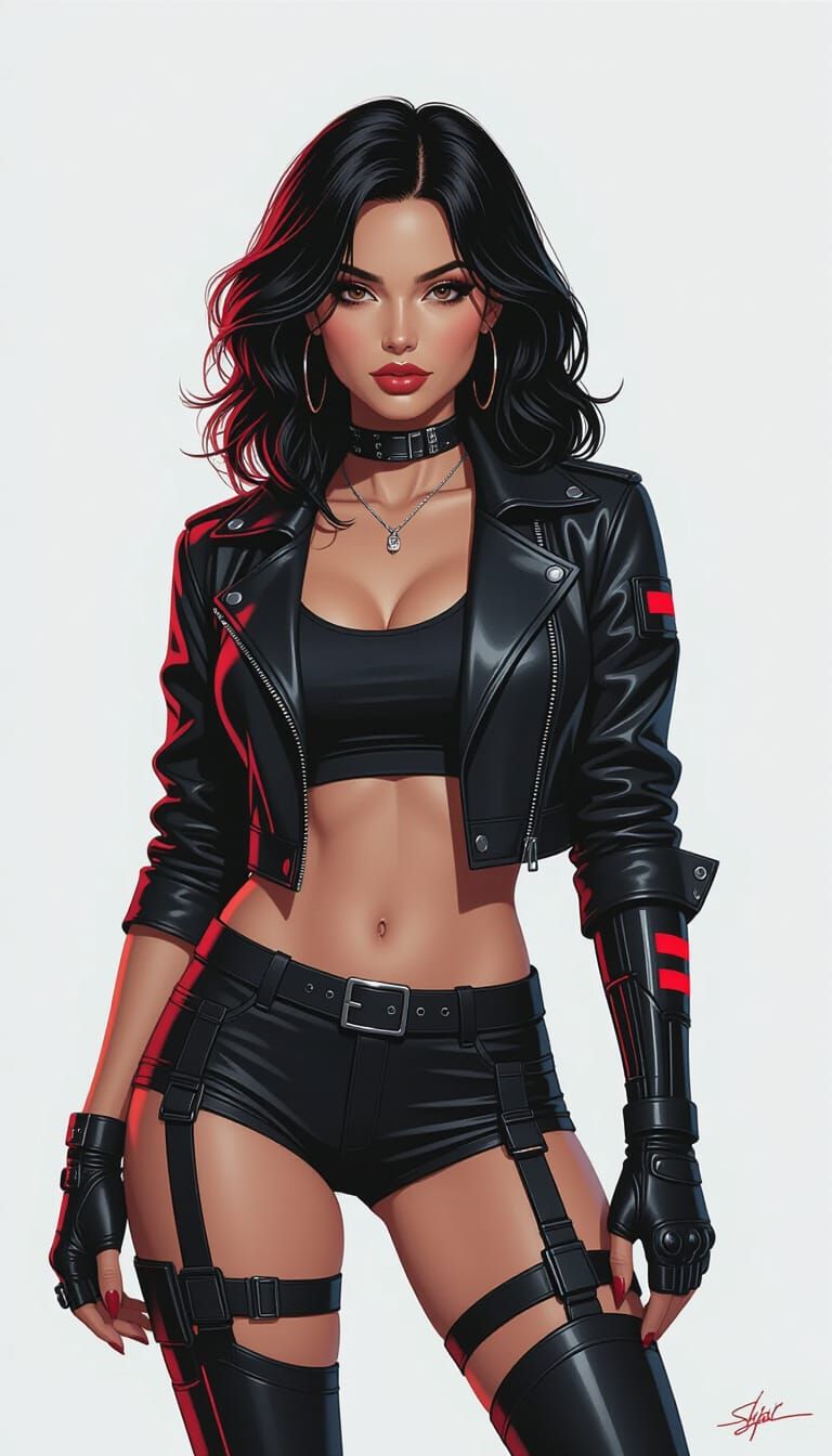 Cyberpunk Woman with Cybernetic Legs in Dynamic Pose