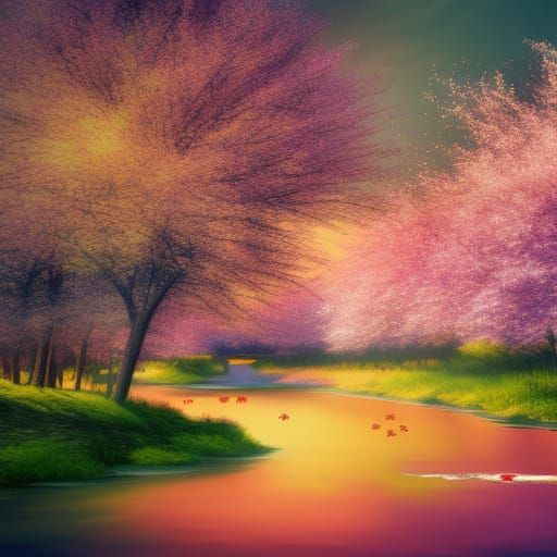 Pastel Roses and Cherry Blossoms at Sunset