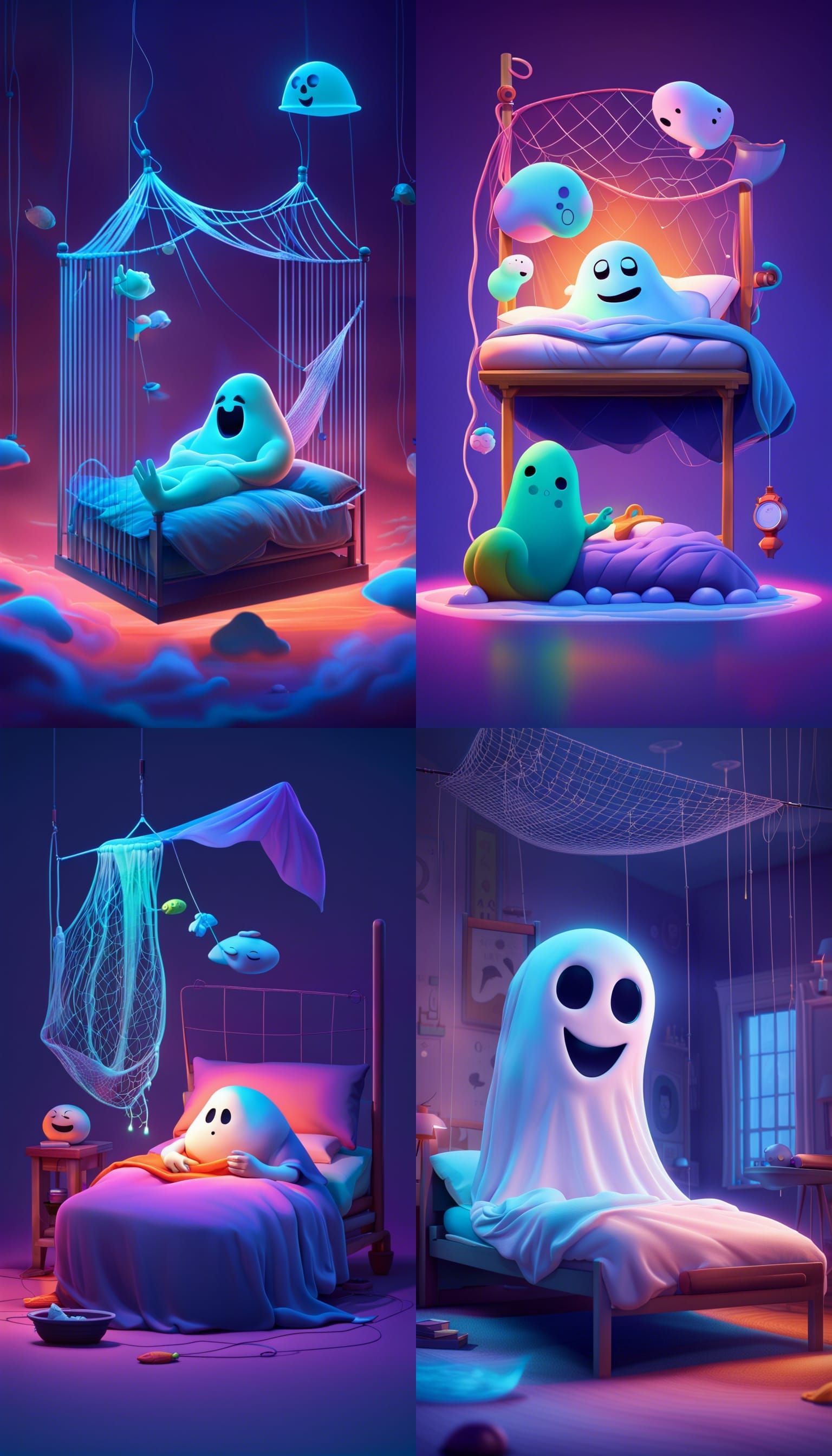 Friendly Ghost with Fishing Net in Pixar Style