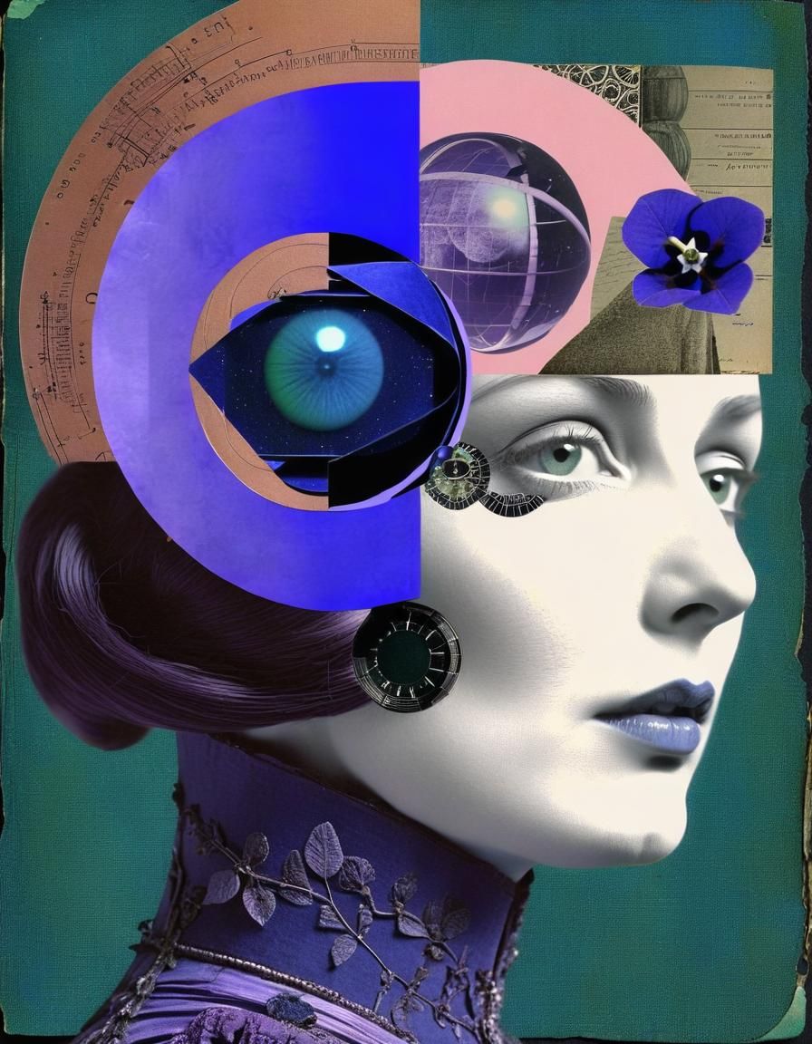 Retrofuturist Portrait Collage in Elizabethan Sci-Fi Style