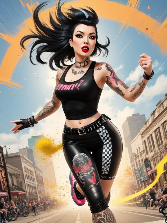 Rebellious Pinup Girl in Motion