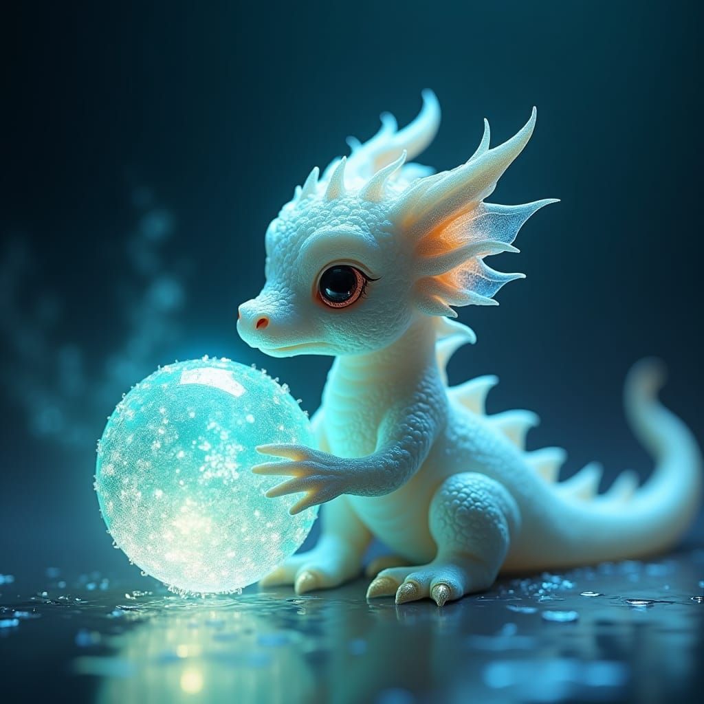 Water Dragon Plays with Luminous Orb