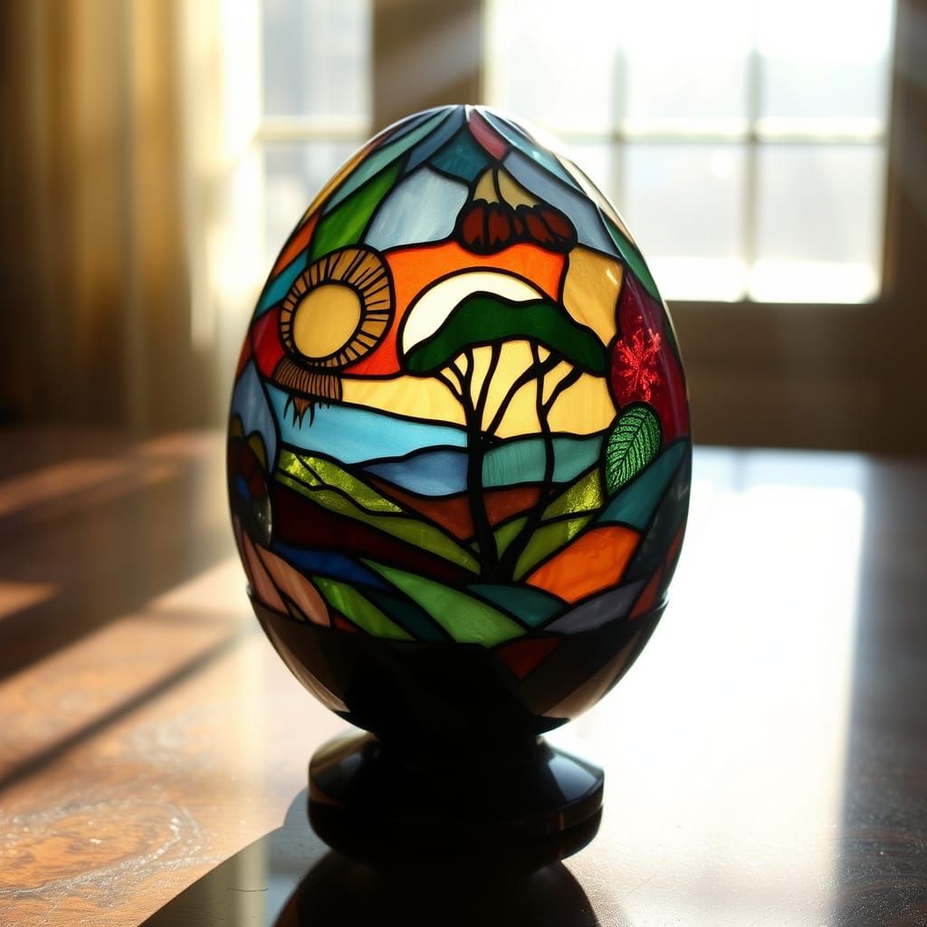 Elegant Stained Glass Egg in Art Nouveau Style