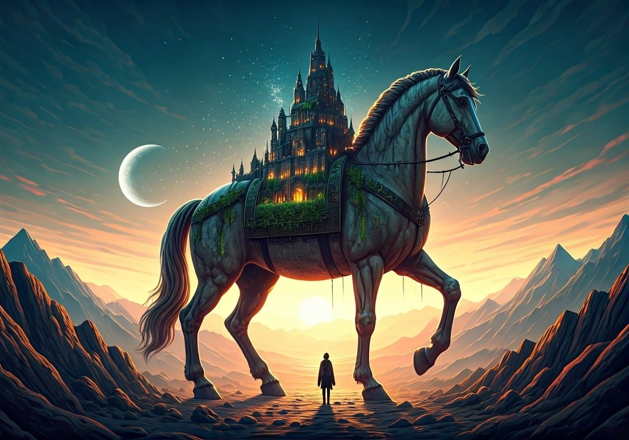 Ethereal Steampunk Horse Construct Dominates Fantastical Lan...