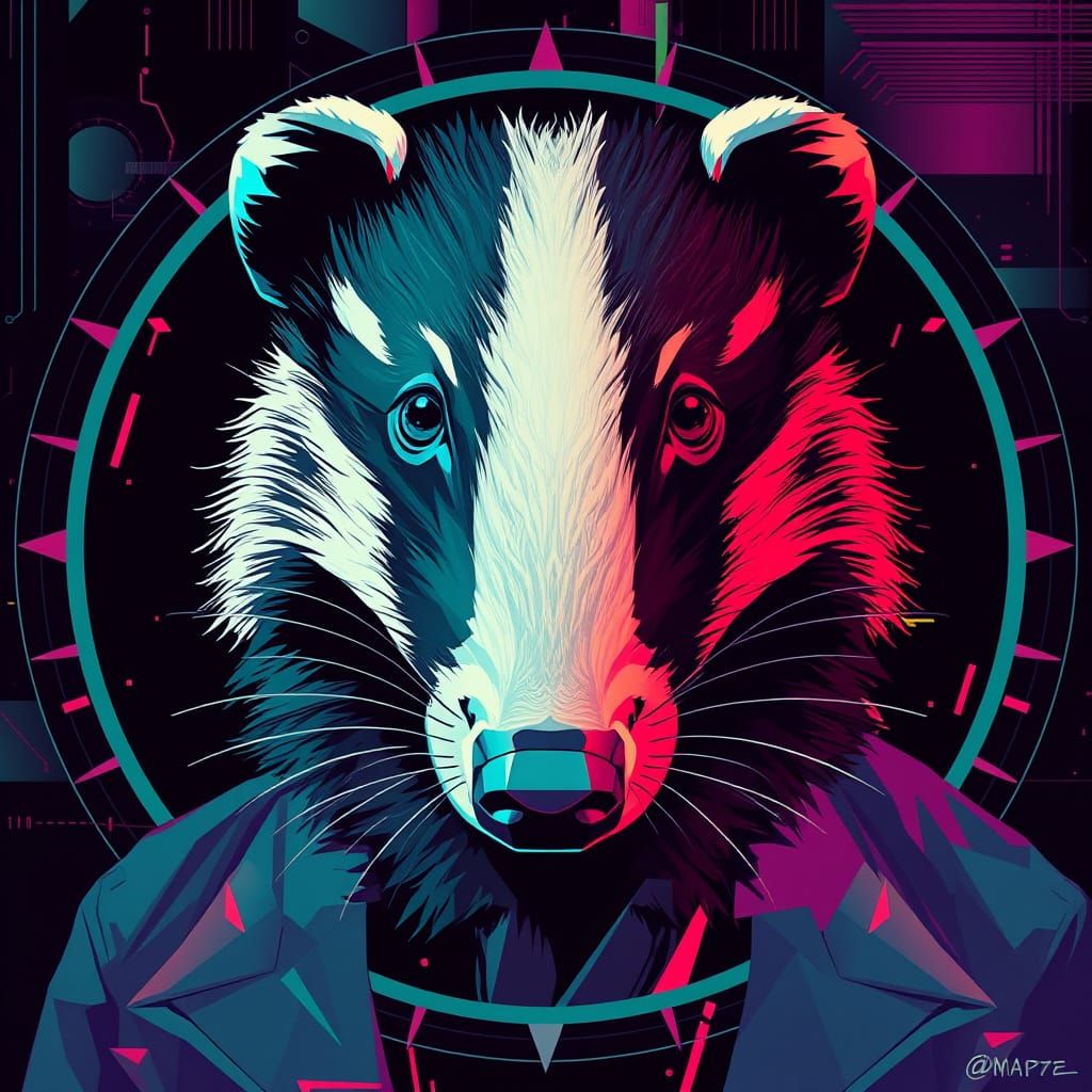 Deranged Badger in Glitchcore Cyberpunk Style