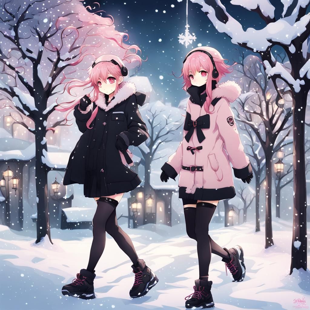 Kawaii Anime Girl in Winter Wonderland