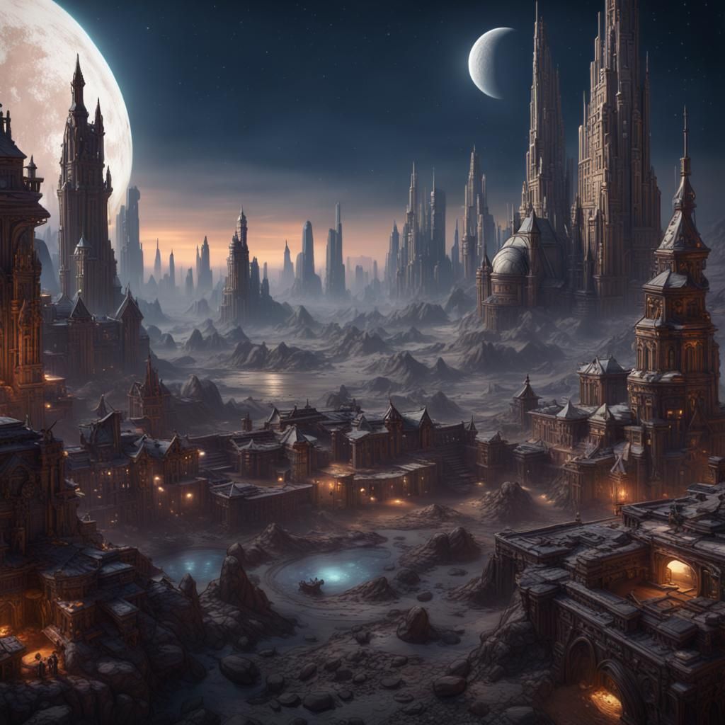 Fantastical City on the Moon in Detailed Matte Painting