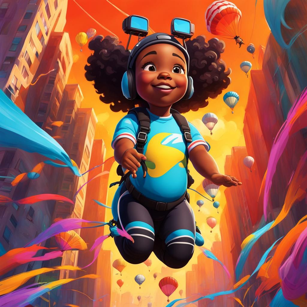 Girl Skydiving: Graffiti Art Style, 3D Rendered