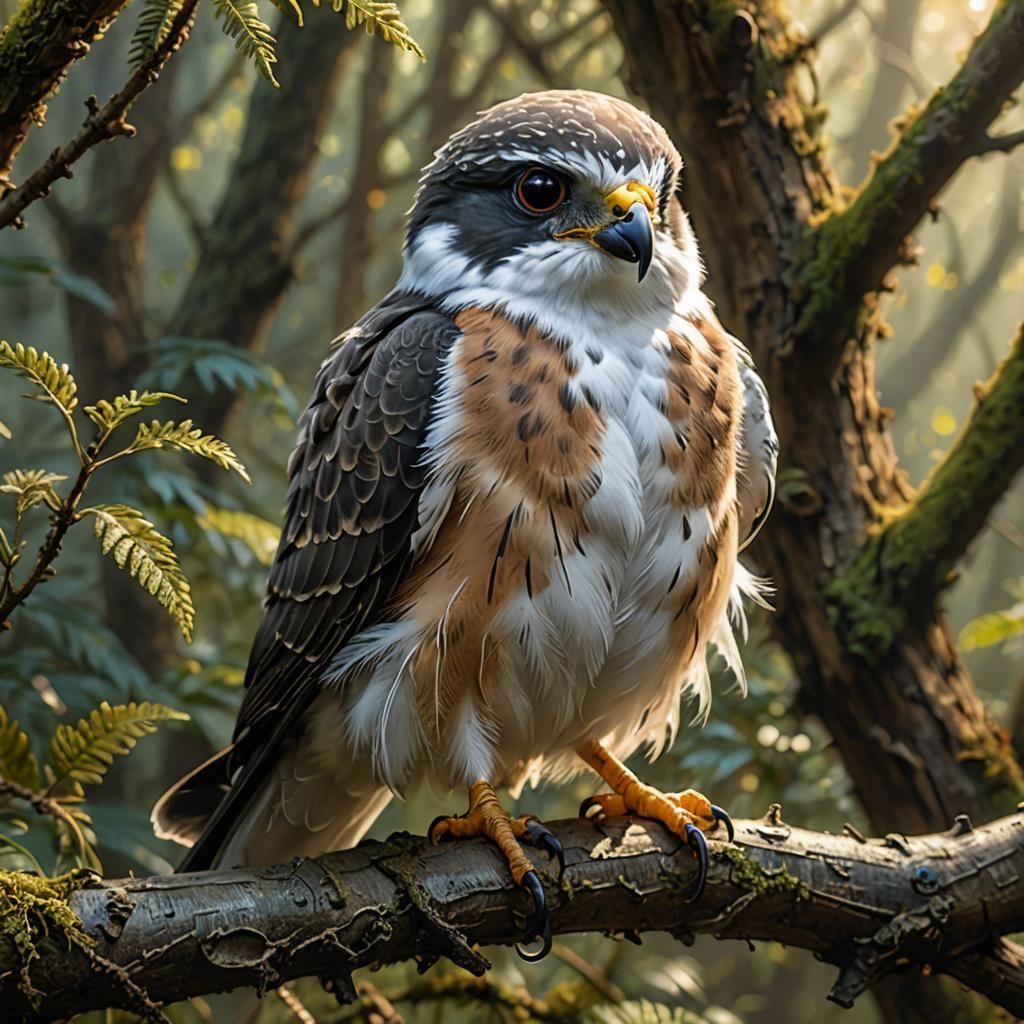 Falcon Demihuman in Mystical Forest, Fantasy Art