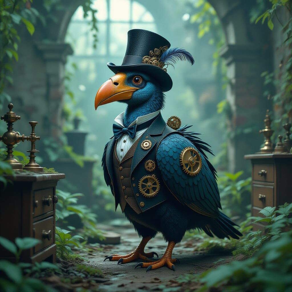 Steampunk Dodo Bird in Ruined Victorian Lab