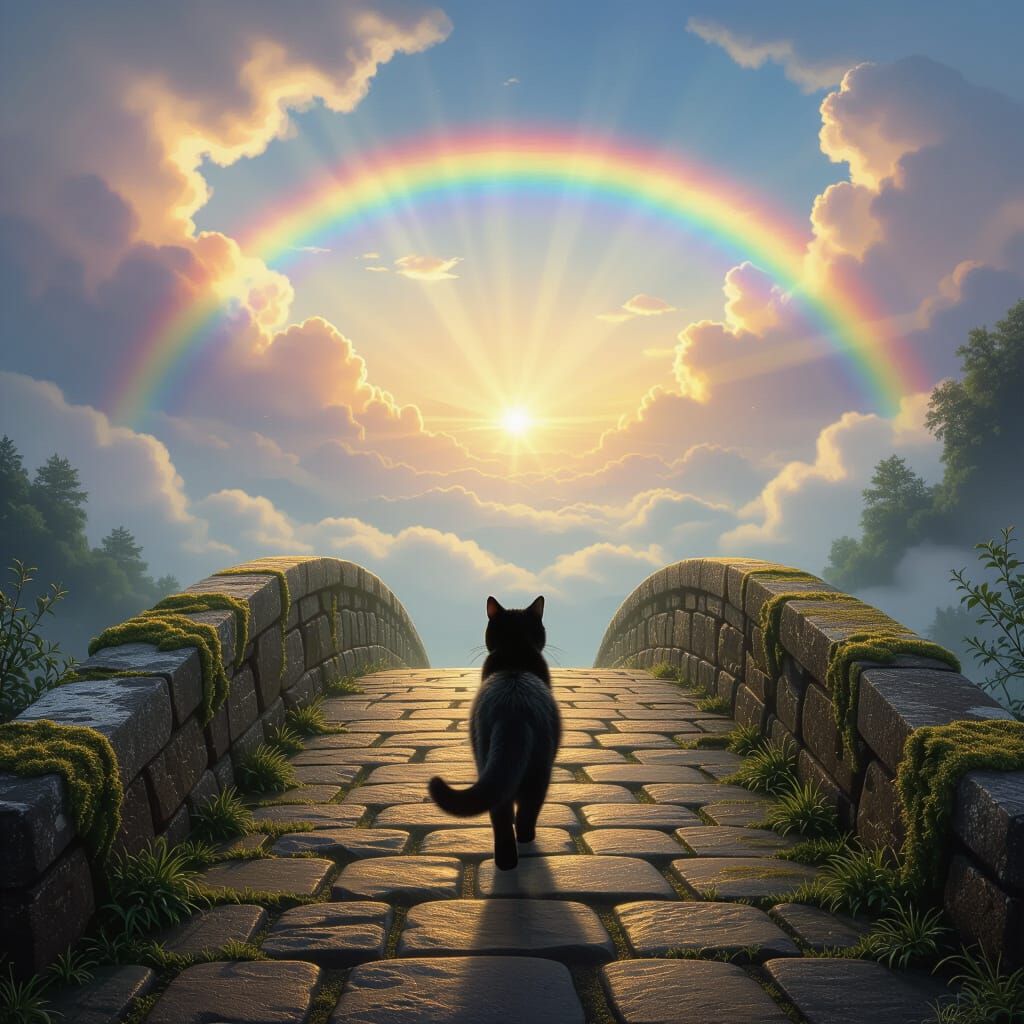 Black Cat Crosses Rainbow Bridge to Heaven