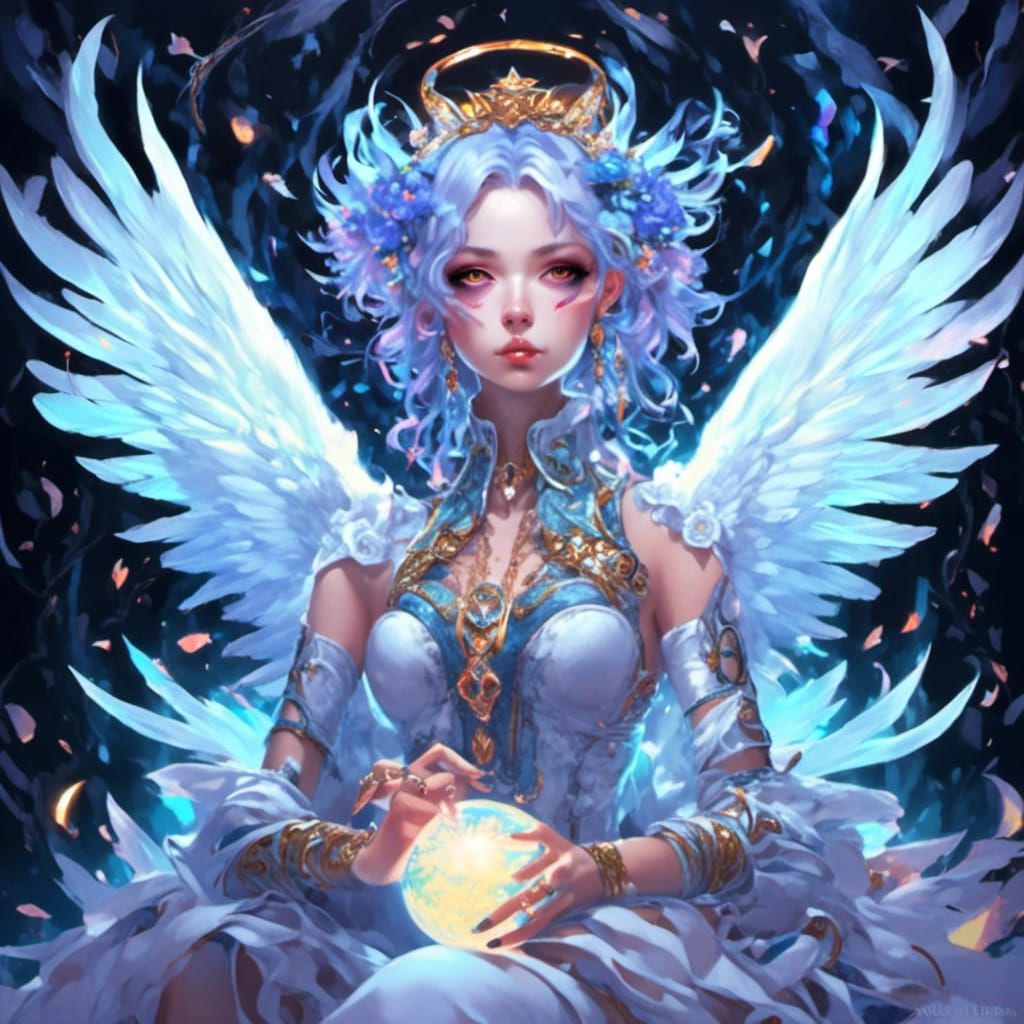 Glowing Neon Neko Catgirl Goddess Anime Angel