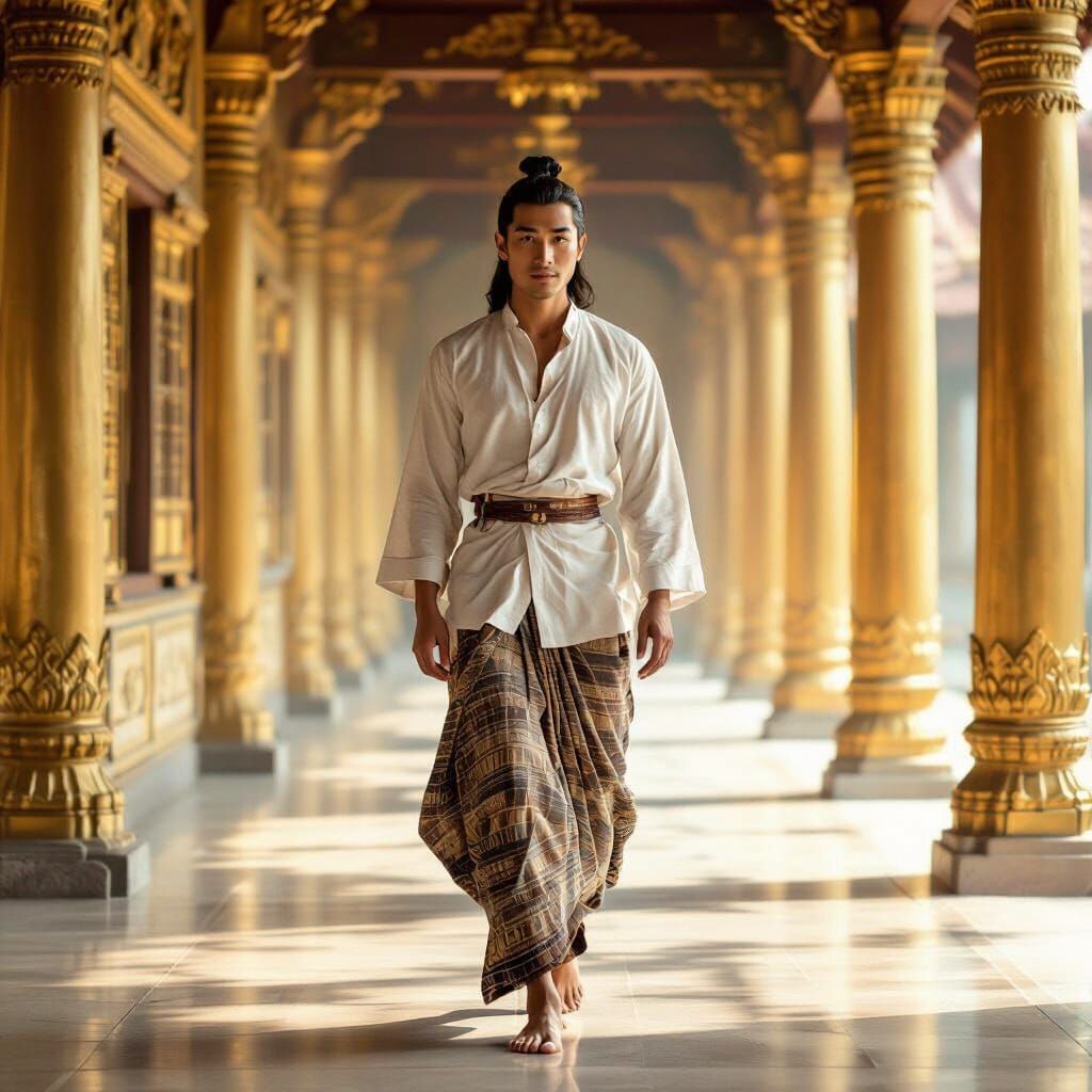 Burmese King Walks Barefoot in Palace: Realistic Portrait