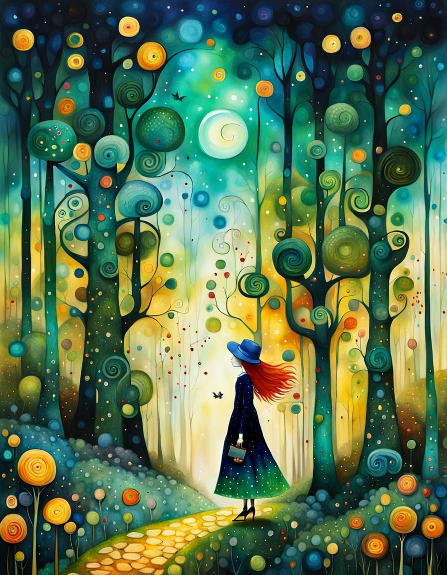 Enchanted Forest Scene in Art Nouveau Style