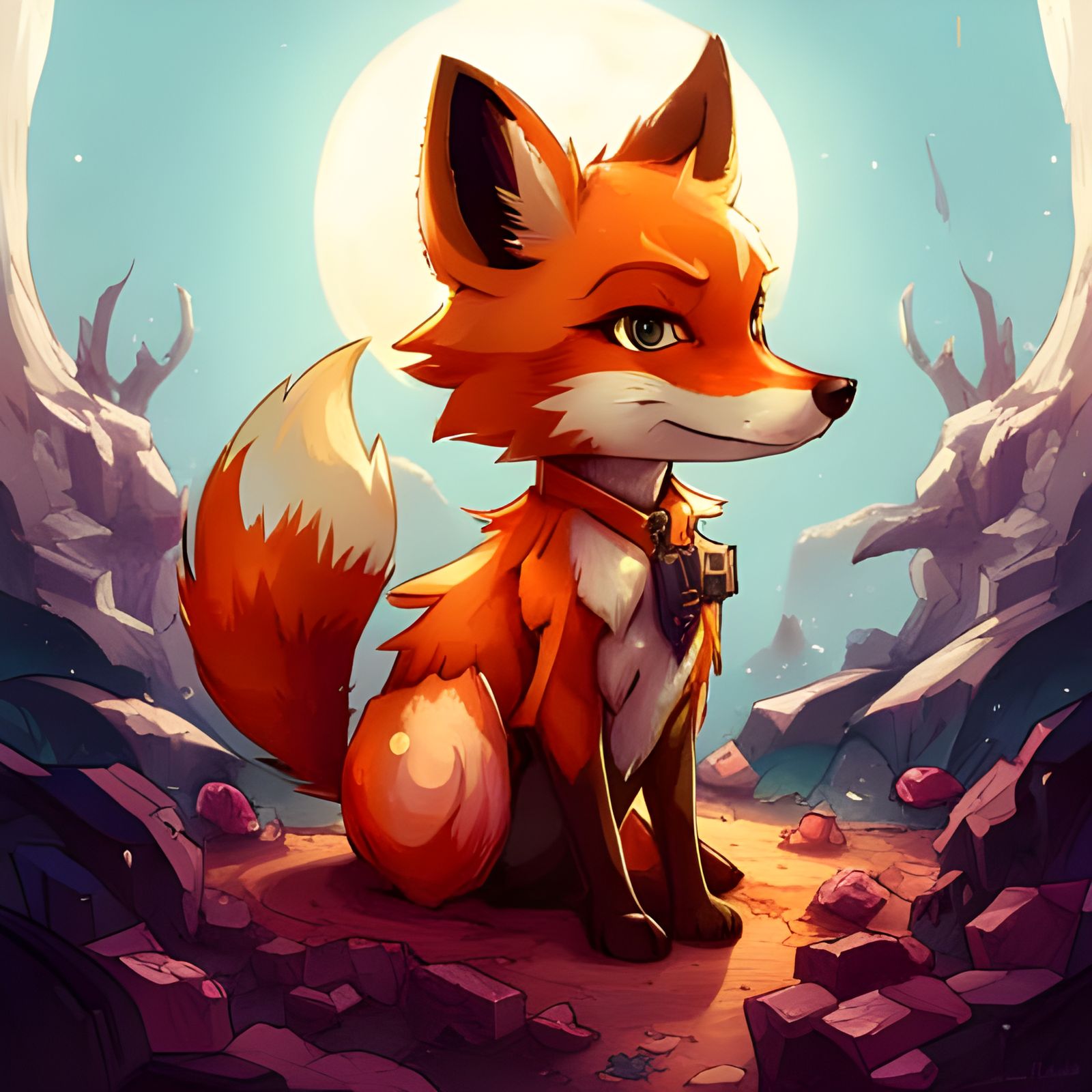 Detailed Chibi Fox Splash Art, Polychromatic Gouache