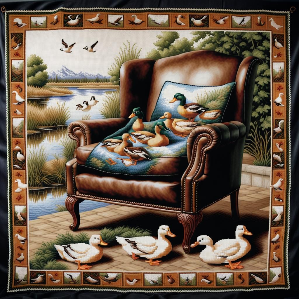 Hyperrealistic Cross Stitch Afghan with Ducks