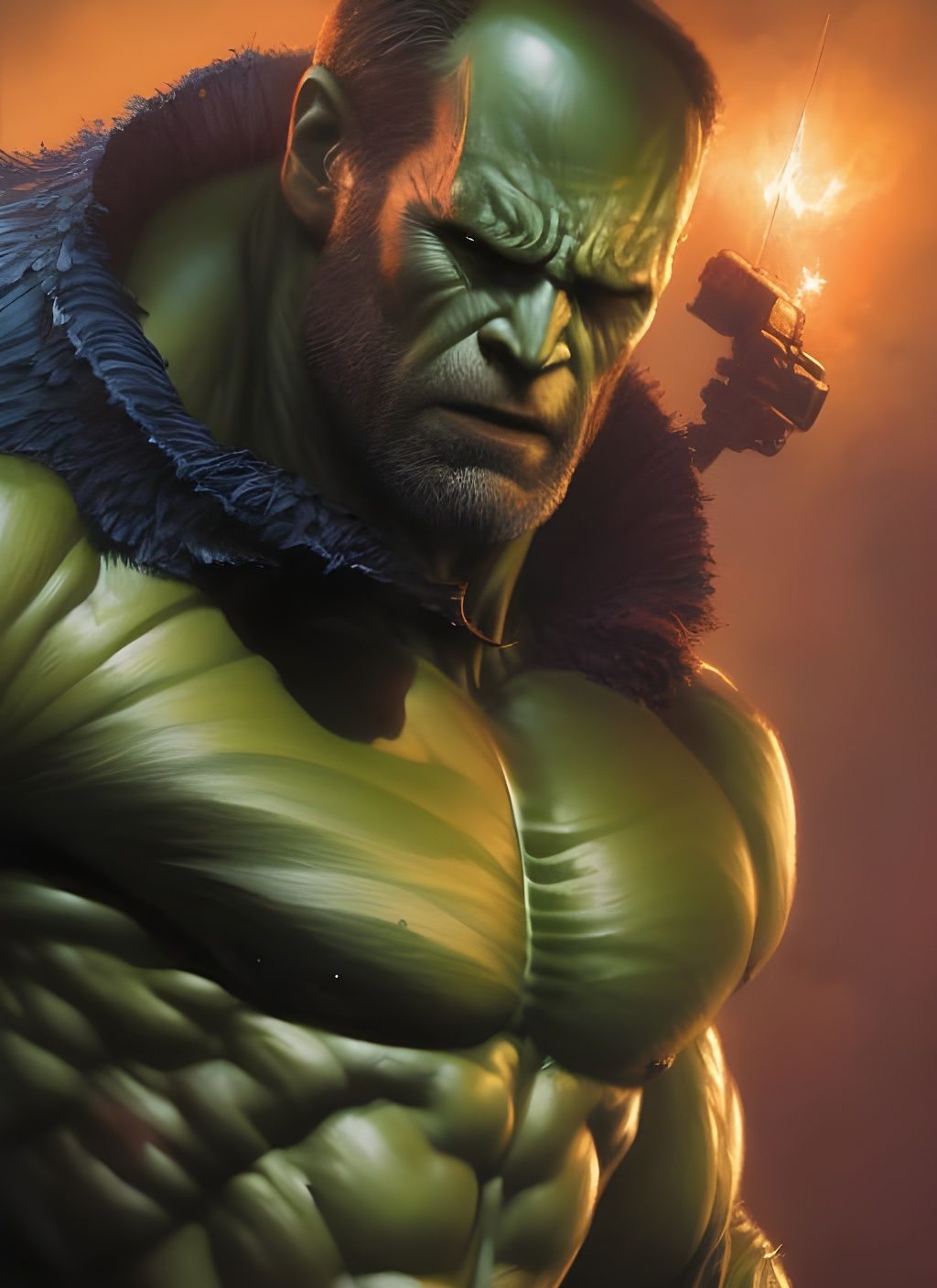 Hulk Crayon Caricature in Hyperrealistic Style