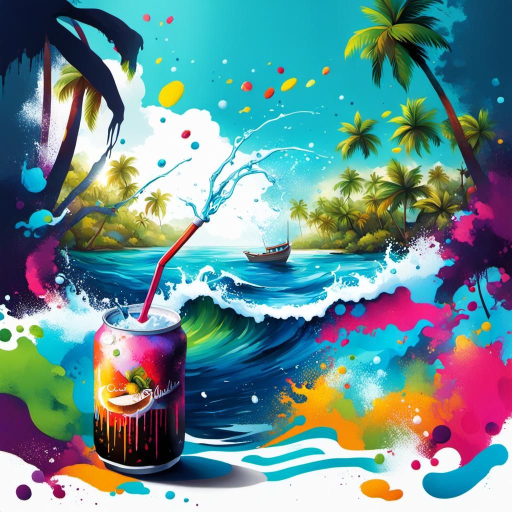 Maldives Coast Graffiti Art with Coconut Water