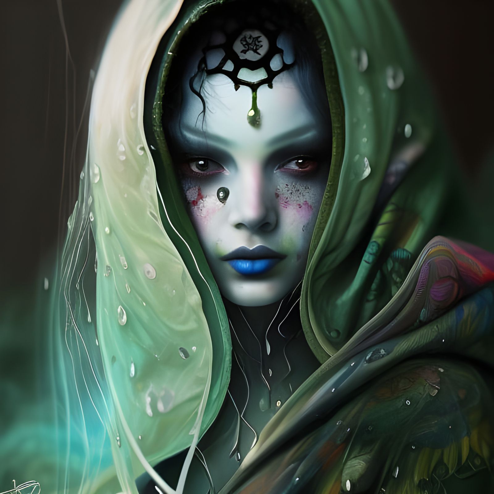 Biohazard Woman Portrait with Bioluminescent Contamination