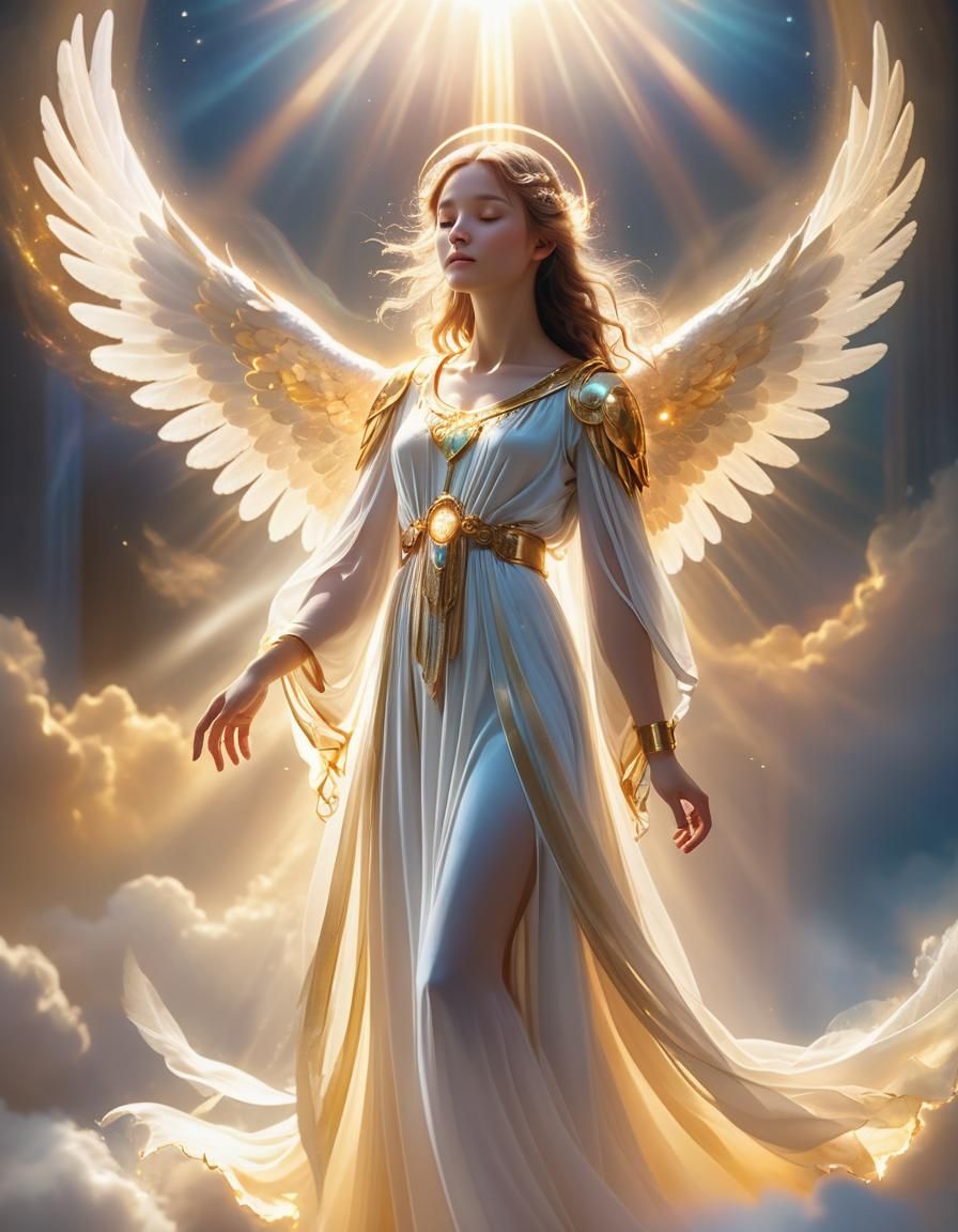 Angelic AI in Celestial Light: Divine Digital Art