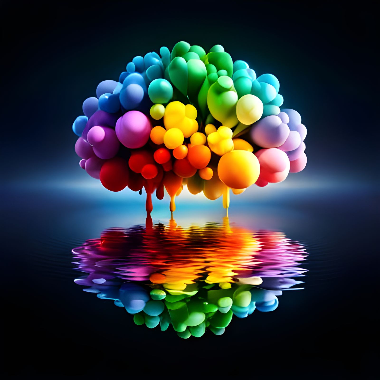 Rainbow Explosion Reflected in Water as Splash Art