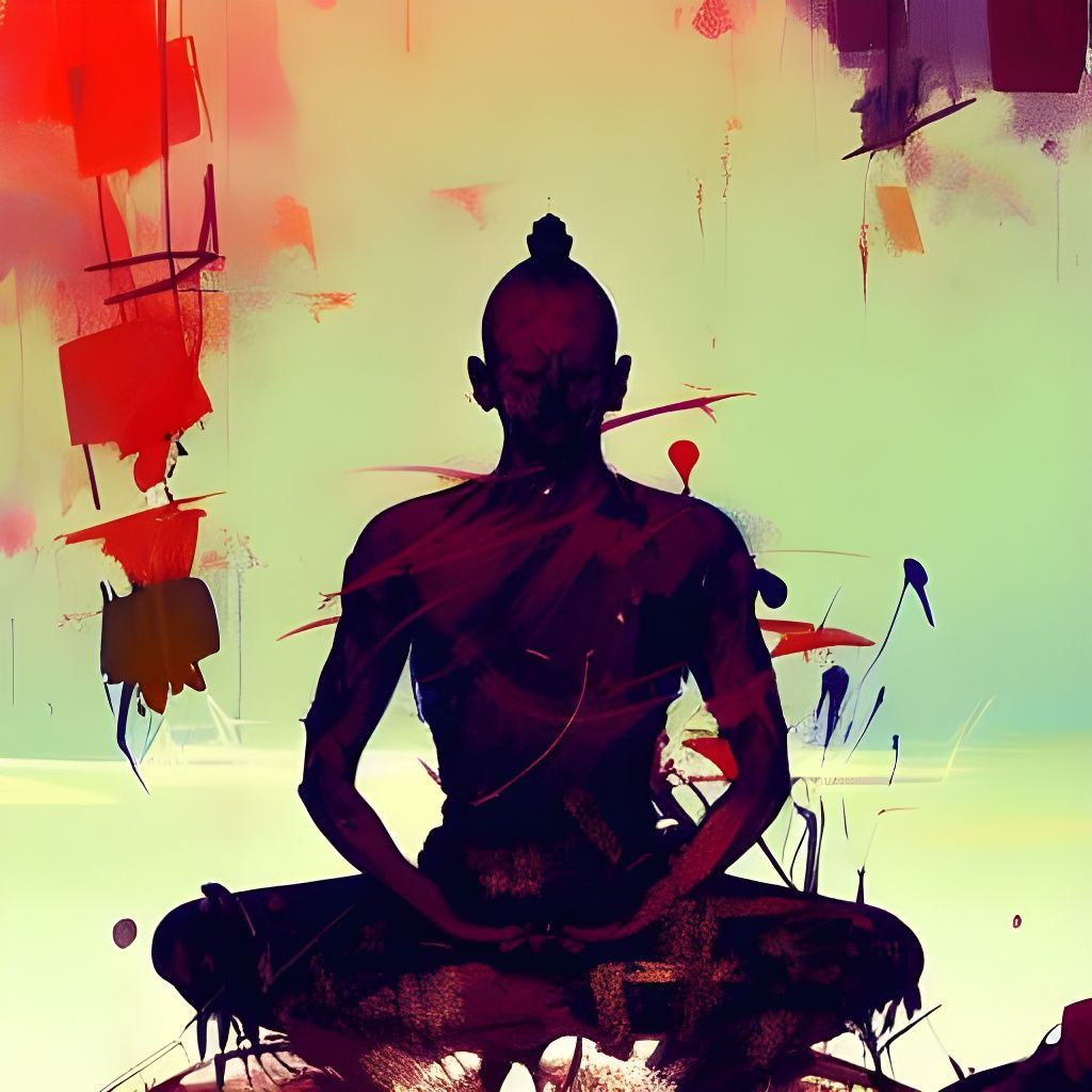 Martial Artist Meditating in Surreal Landscape