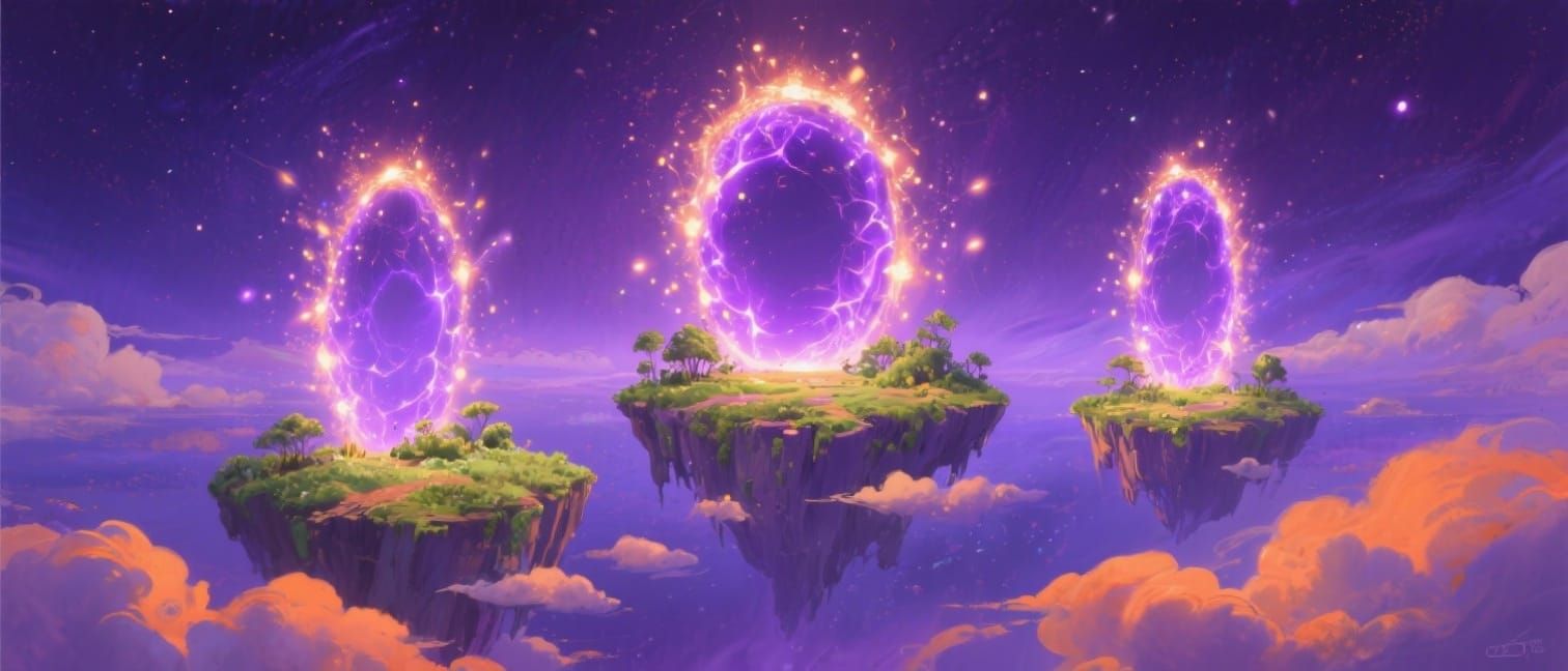 Magical Purple Portals on Floating Islands