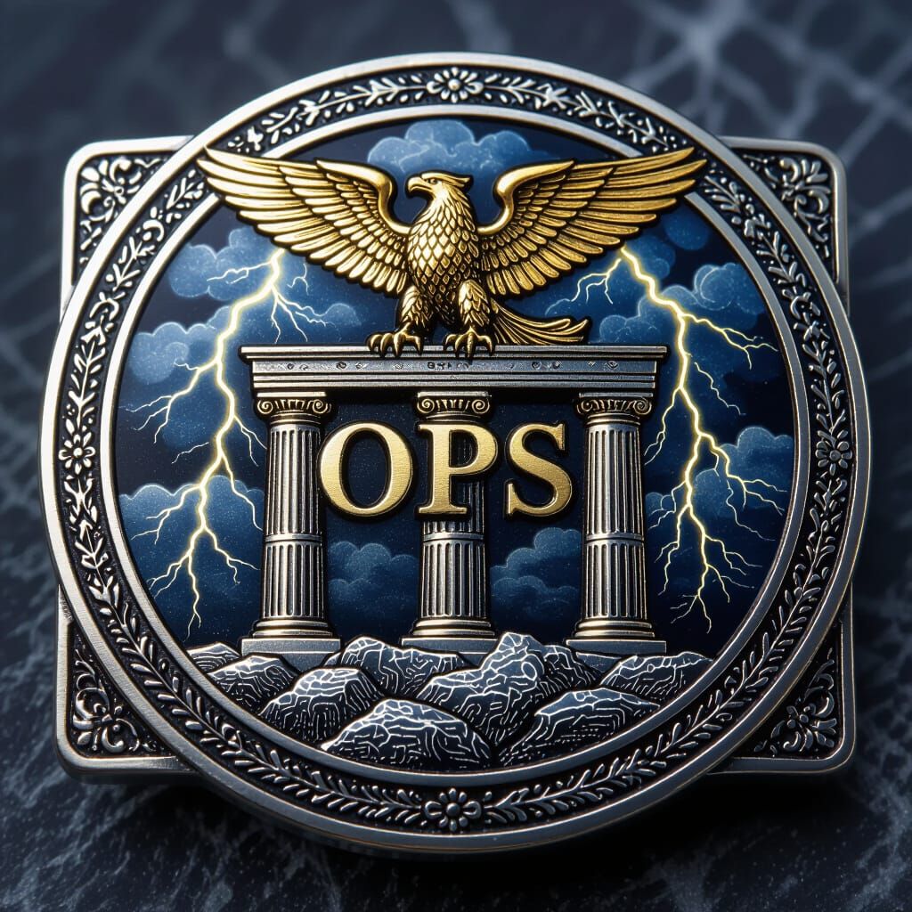 Silver Belt Buckle with Golden Griffin and Greek Pillars