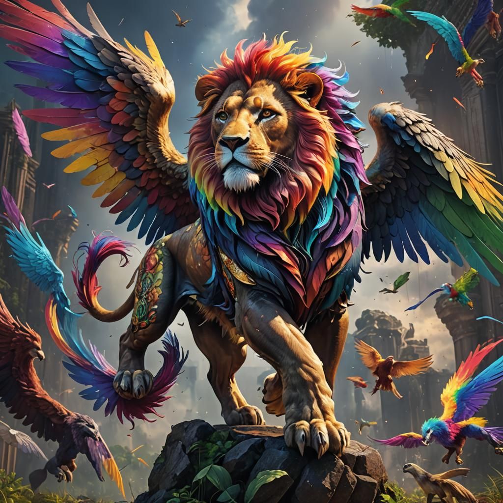 Rainbow Winged Lion: Fantasy Concept Art