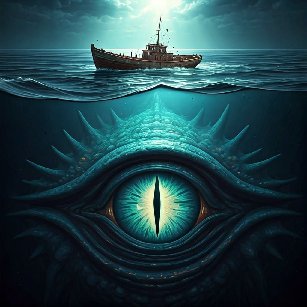 Surreal Sea Monster Rises from Dark Abyssal Depths