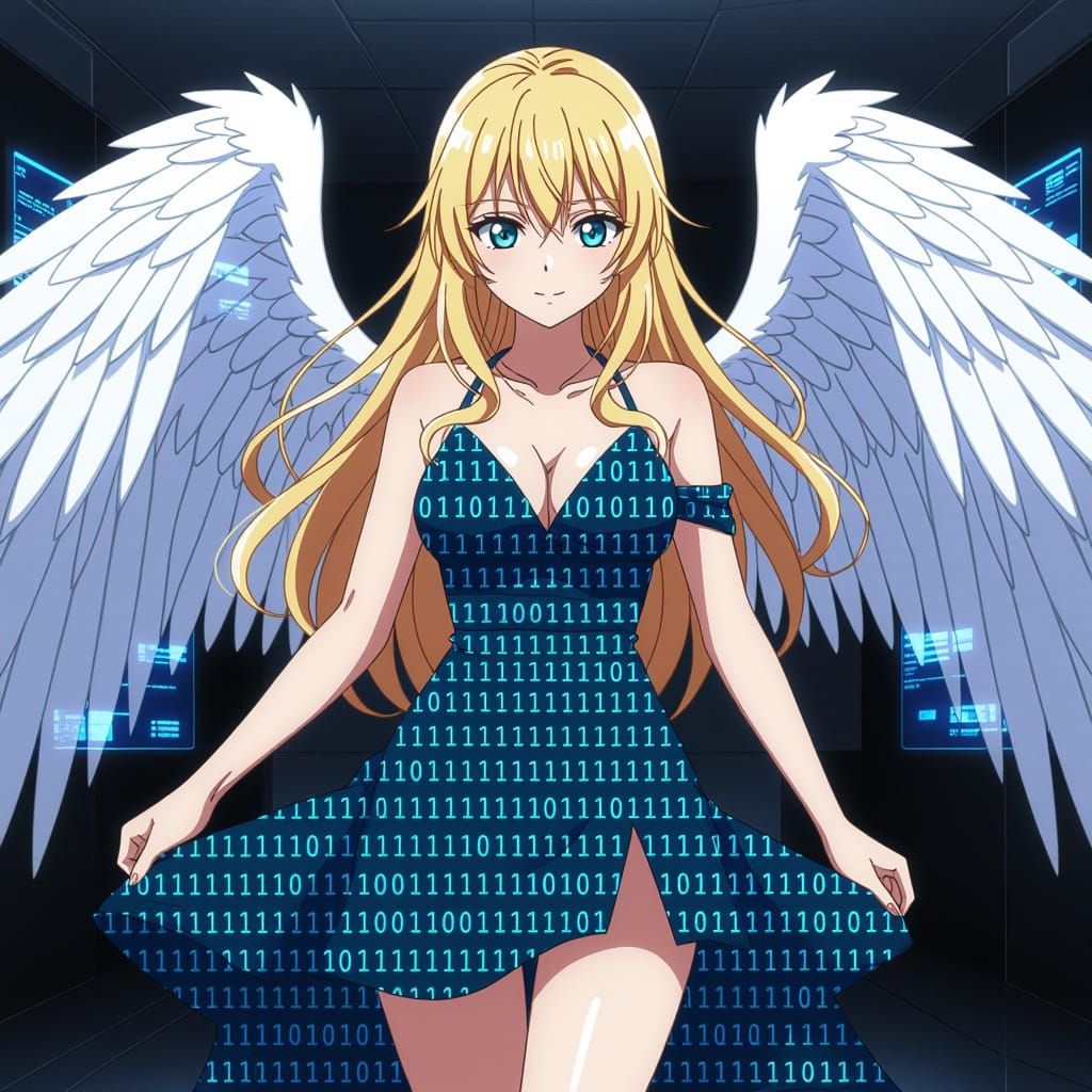 Angel in Binary Code Dress, Anime Style